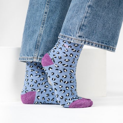 Chaussettes Léopard Pailletées - Bleu – Image 2