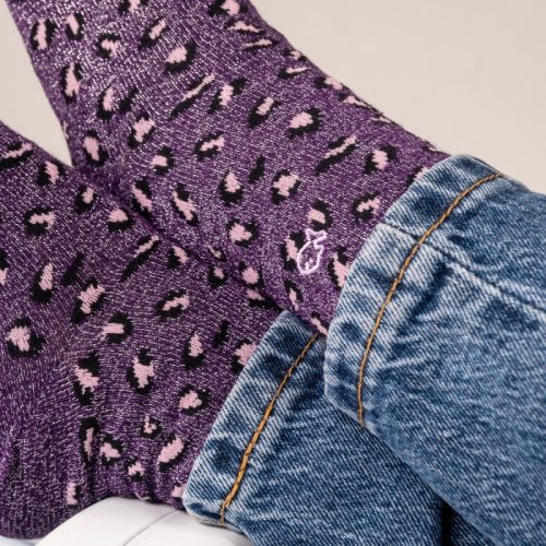 Chaussettes Léopard Pailletées Violet – Image 4