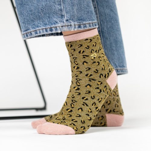 Chaussettes léopard pailletées Olive – Image 2