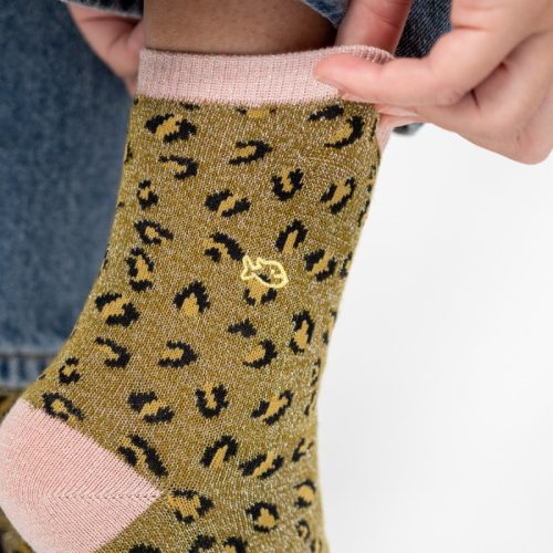 Chaussettes léopard pailletées Olive – Image 3