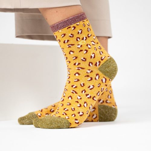 Chaussettes léopard pailletées Jaune – Image 2