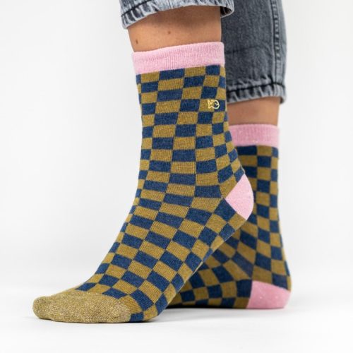 Chaussettes à carreaux Kaki et Bleu – Image 2