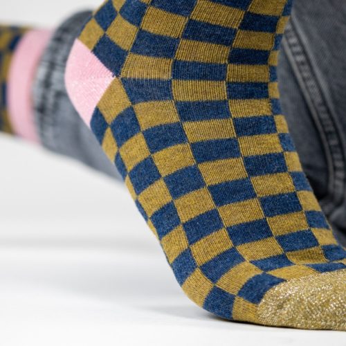 Chaussettes à carreaux Kaki et Bleu – Image 4