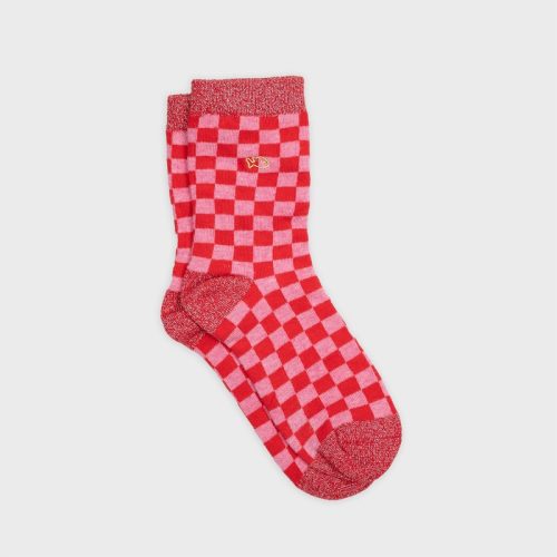 Chaussettes à Carreaux Rouge et Rose