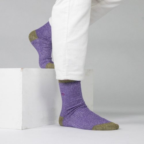 Chaussettes Côtelées Pailletées Violet – Image 3