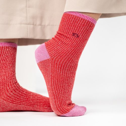 Chaussettes Côtelées Pailletées Rouge – Image 2