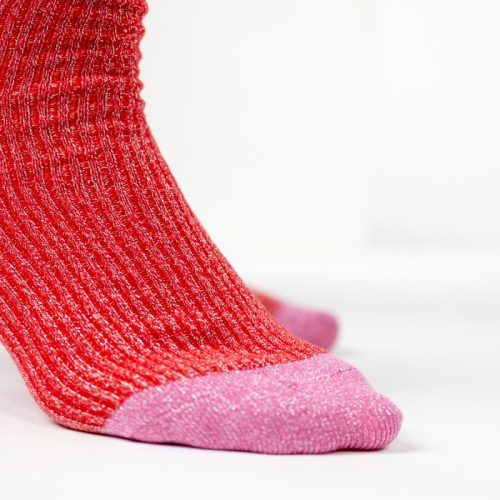 Chaussettes Côtelées Pailletées Rouge – Image 3