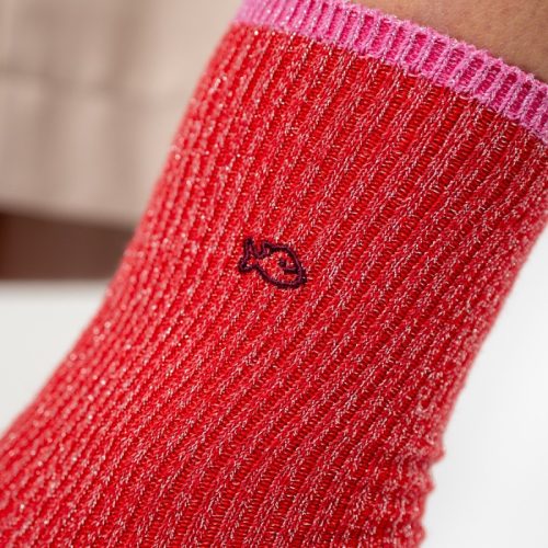 Chaussettes Côtelées Pailletées Rouge – Image 4