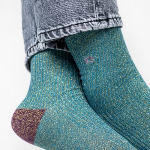 Chaussettes Côtelées Pailletées Bleu Canard – Image 2