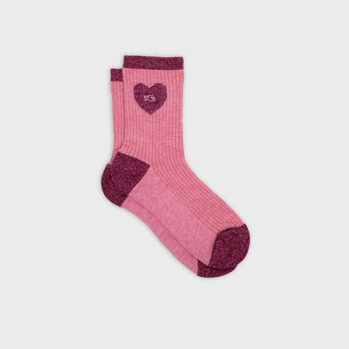 Chaussettes Pailletées Coeur Rose