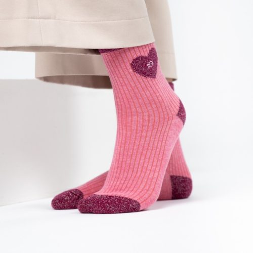 Chaussettes Pailletées Coeur Rose – Image 2