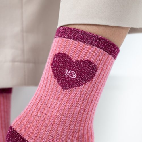 Chaussettes Pailletées Coeur Rose – Image 3