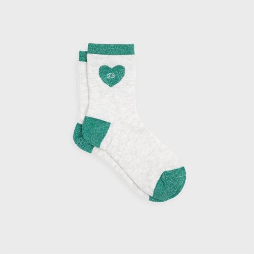 Chaussettes Pailletées Coeur Blanc et Vert