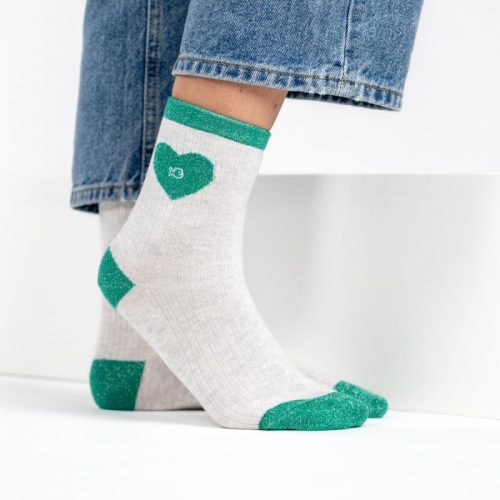 Chaussettes Pailletées Coeur Blanc et Vert – Image 2