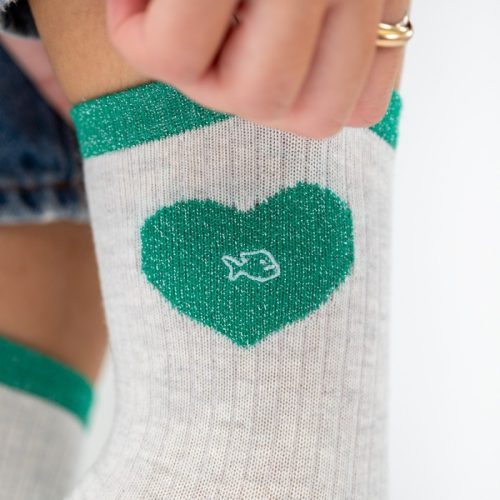 Chaussettes Pailletées Coeur Blanc et Vert – Image 3