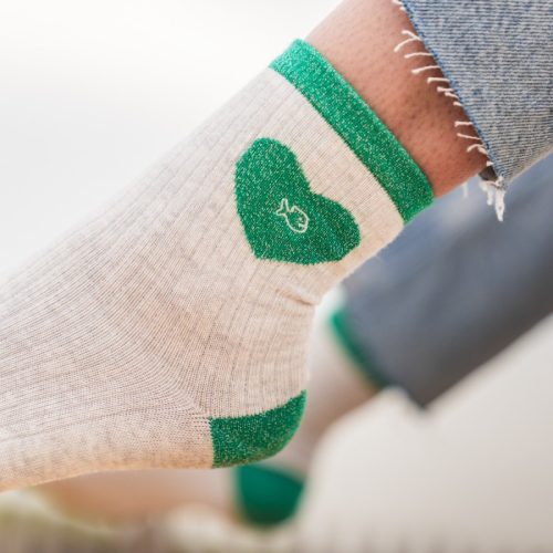 Chaussettes Pailletées Coeur Blanc et Vert – Image 4