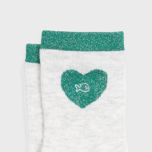 Chaussettes Pailletées Coeur Blanc et Vert – Image 5