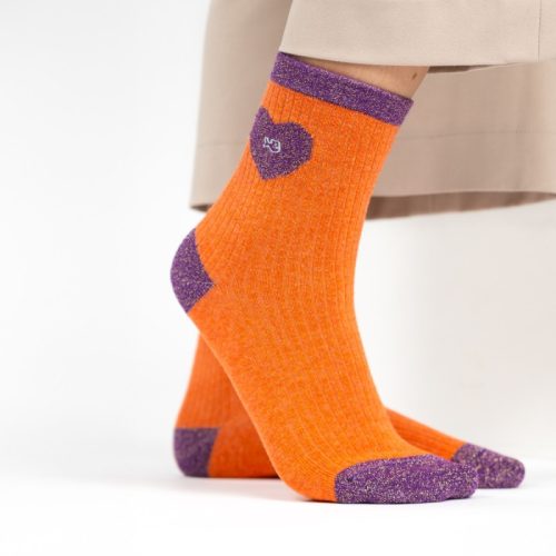 Chaussettes Pailletées Coeur Orange et Violet – Image 2