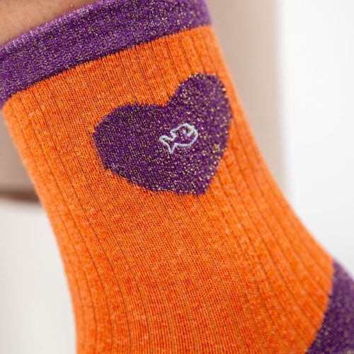 Chaussettes Pailletées Coeur Orange et Violet – Image 3