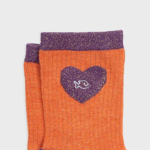 Chaussettes Pailletées Coeur Orange et Violet – Image 4