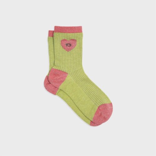 Chaussettes Pailletées Coeur Vert et Rose