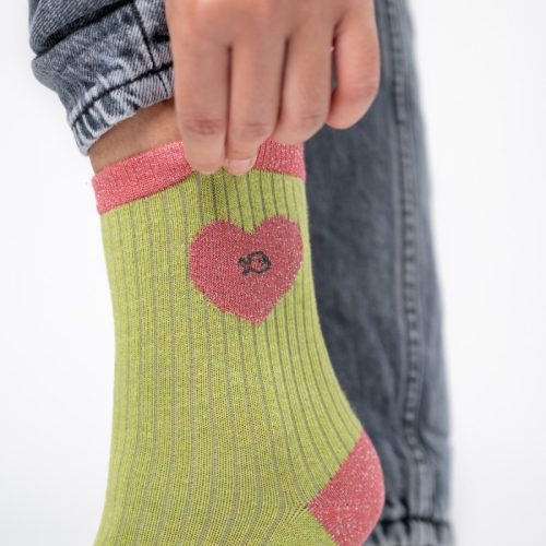 Chaussettes Pailletées Coeur Vert et Rose – Image 3