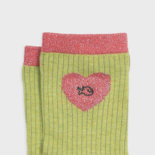 Chaussettes Pailletées Coeur Vert et Rose – Image 5