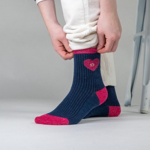 Chaussettes Pailletées Coeur Marine – Image 3