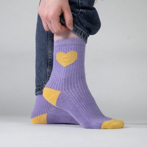 Chaussettes Pailletées Coeur Violet et Jaune – Image 2