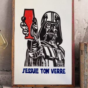 Linogravure 30x40 "J'essuie ton verre", Gouge de Là